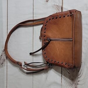 Sam & Hadley Dome Purse Women's Brown Studded Faux Leather Shoulder Bag